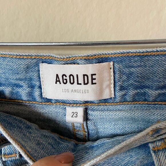 Agolde Criss Cross Upsized Blue Jeans High Waist Straight Leg Size 23 - Picture 11 of 12